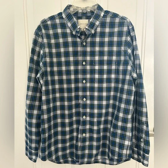 American Eagle Men's Blue and Green Plaid Button Down Shirt Size Large - Picture 2 of 8